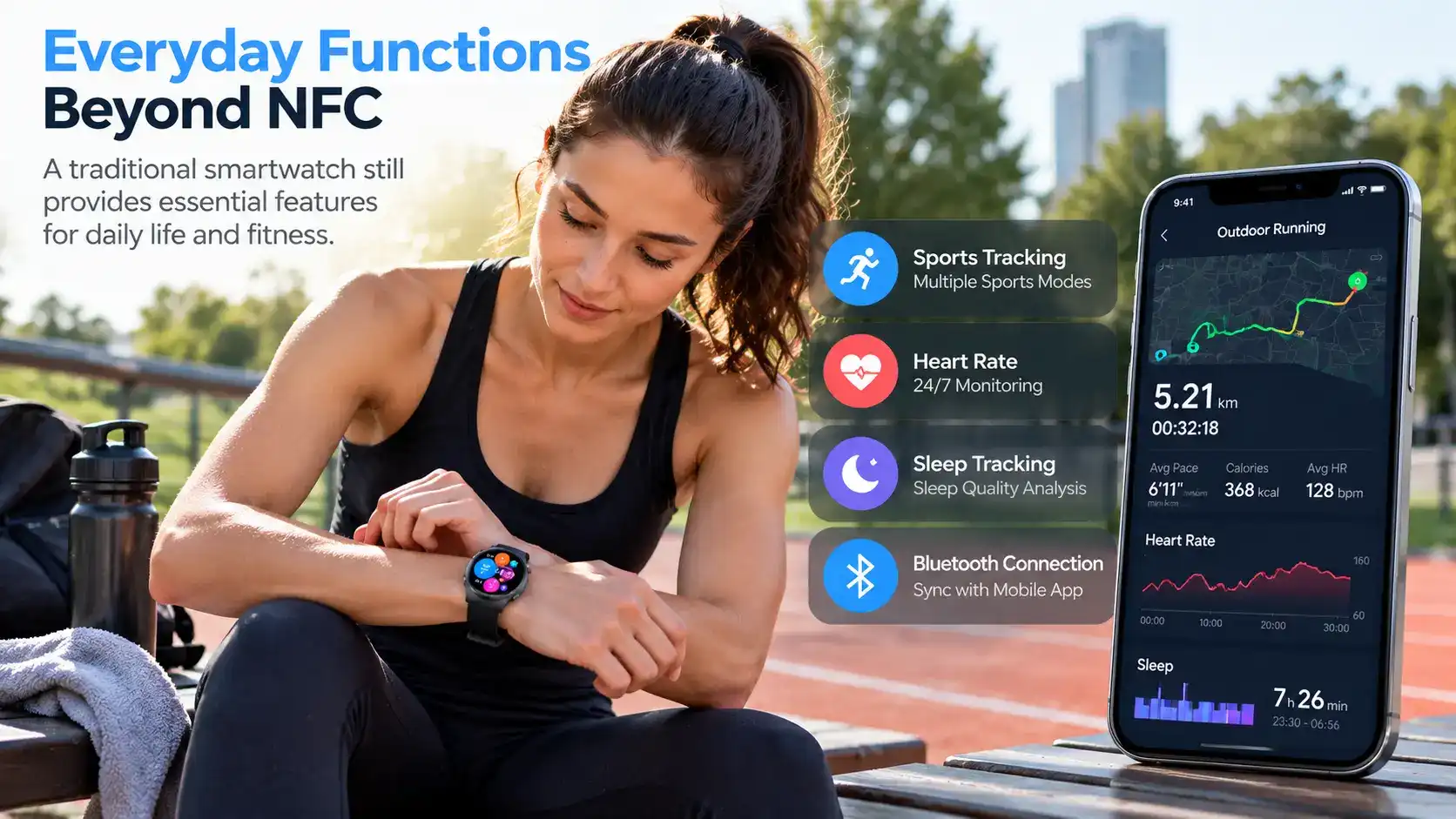 NFC-enabled smartwatch and smartphone being used to check payment and device compatibility. NFC-enabled smartwatch and smartphone being used to check payment and device compatibility.