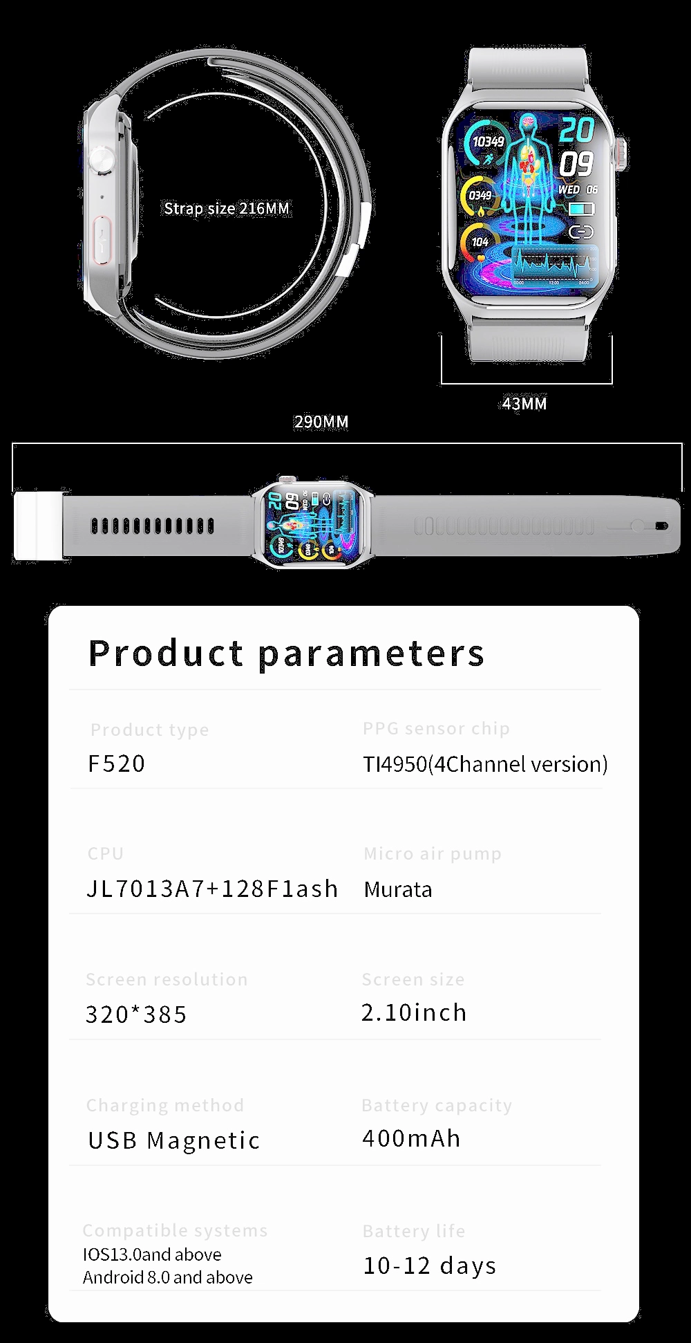 ECG Health Smartwatch size