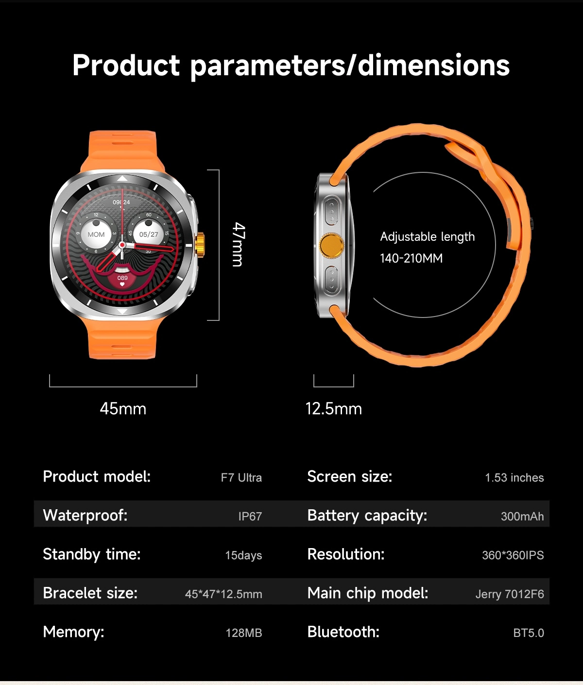 Custom Dial Smartwatch size