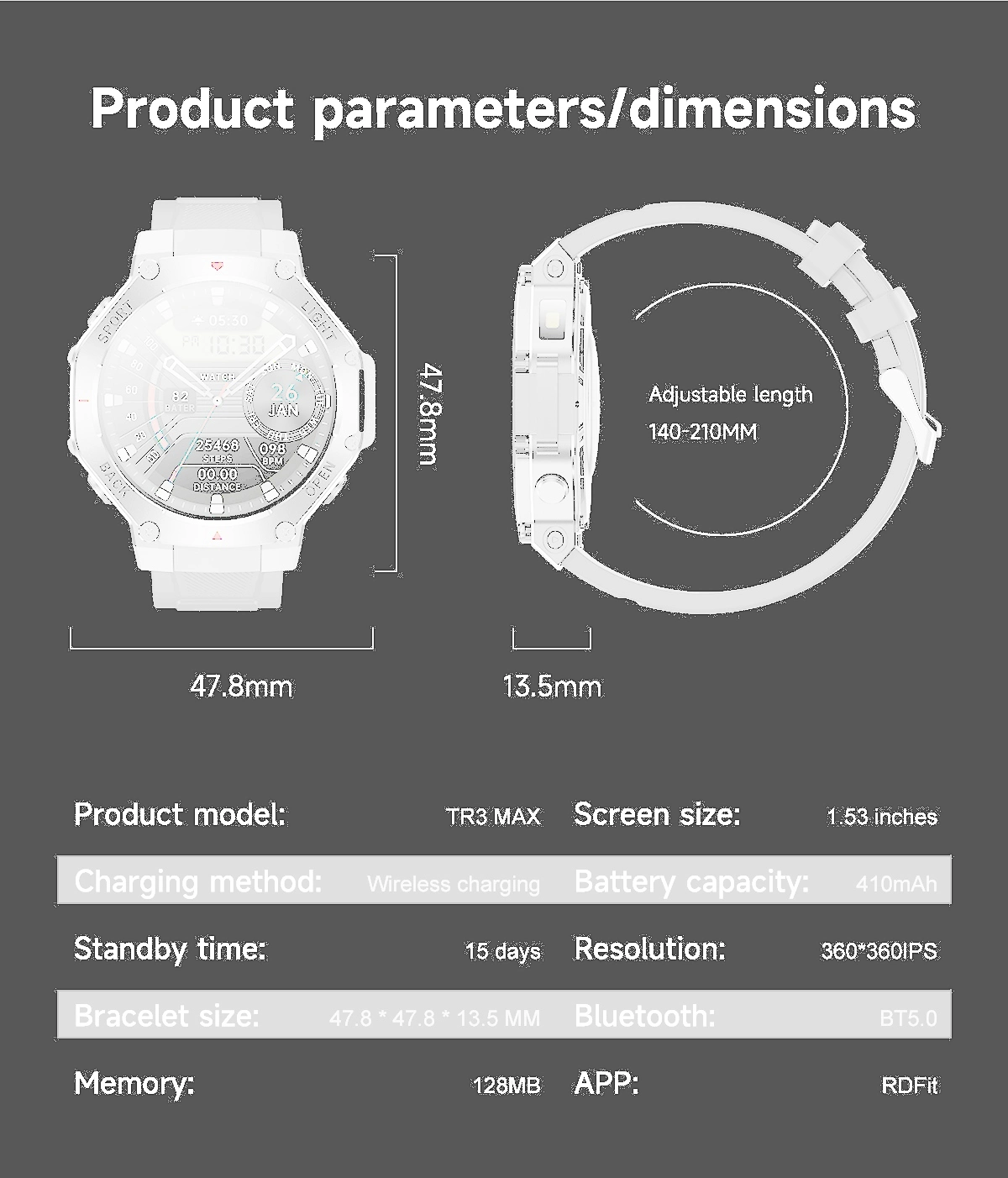 Athletic GPS Smartwatch size