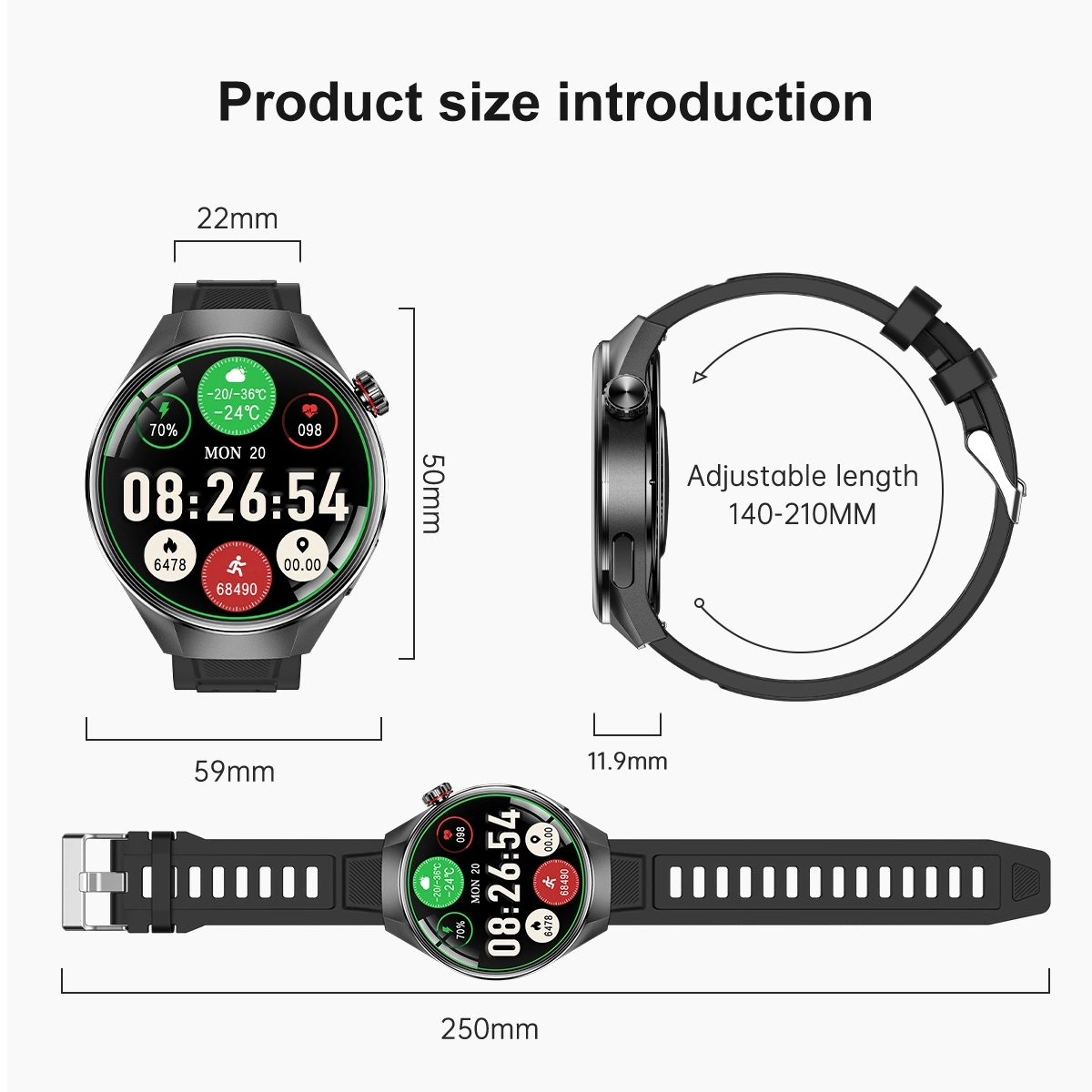 Smooth Display Smartwatch size