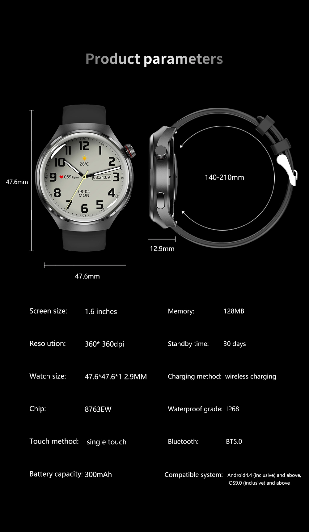 Metal Sports Smartwatch size Metal Sports Smartwatch size