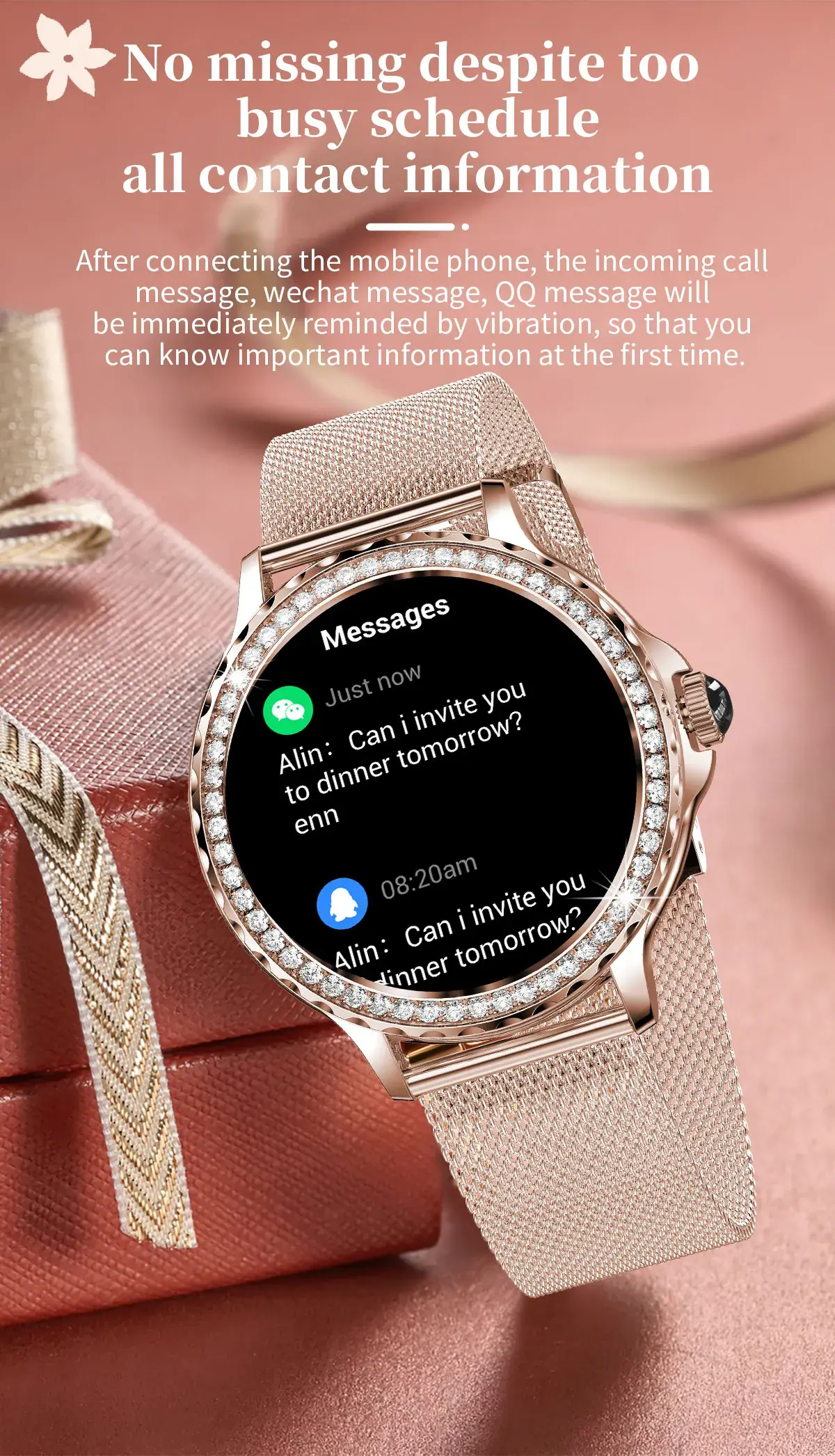 Elegant Rose Gold Watch function
