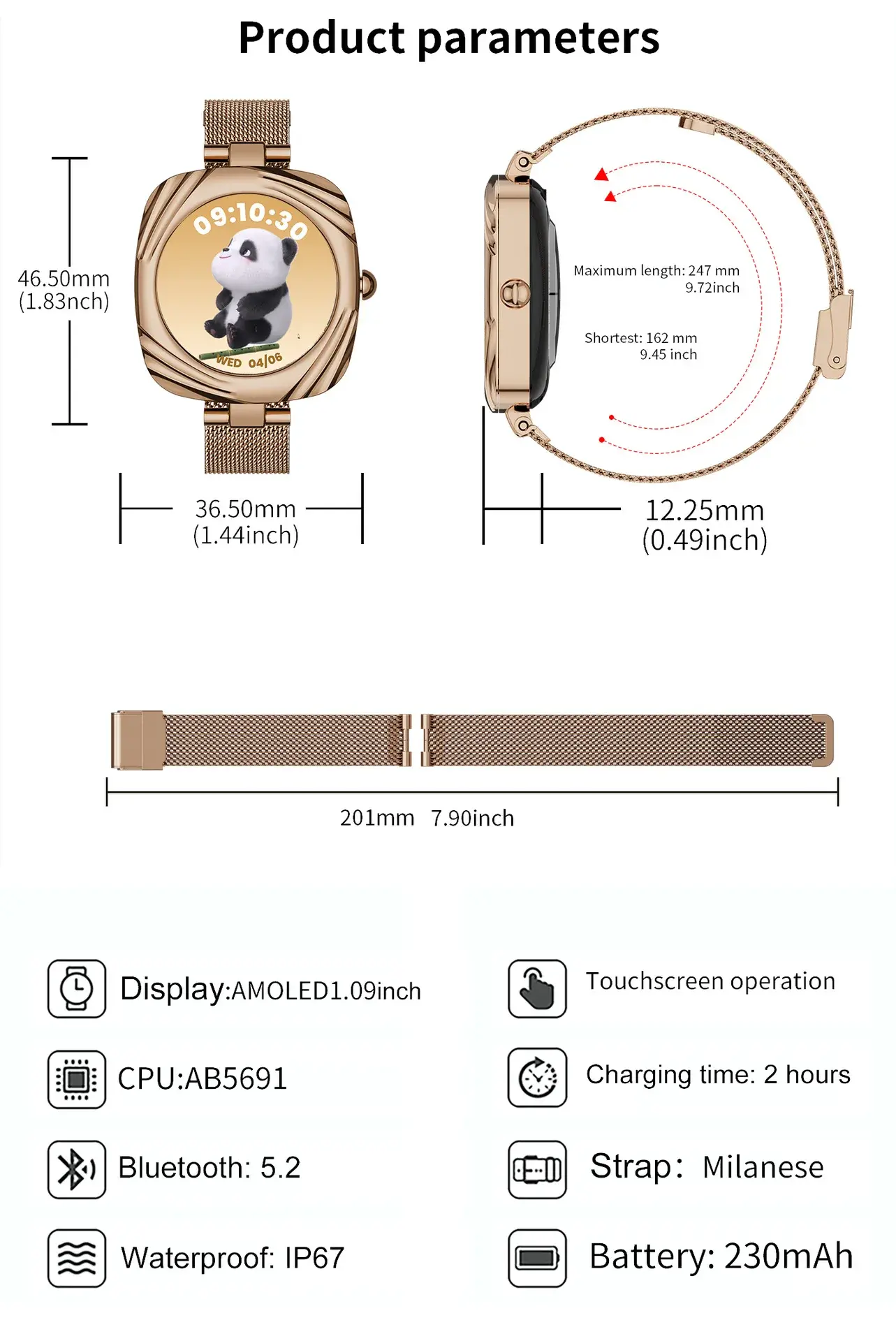AMOLED Fitness Watch size
