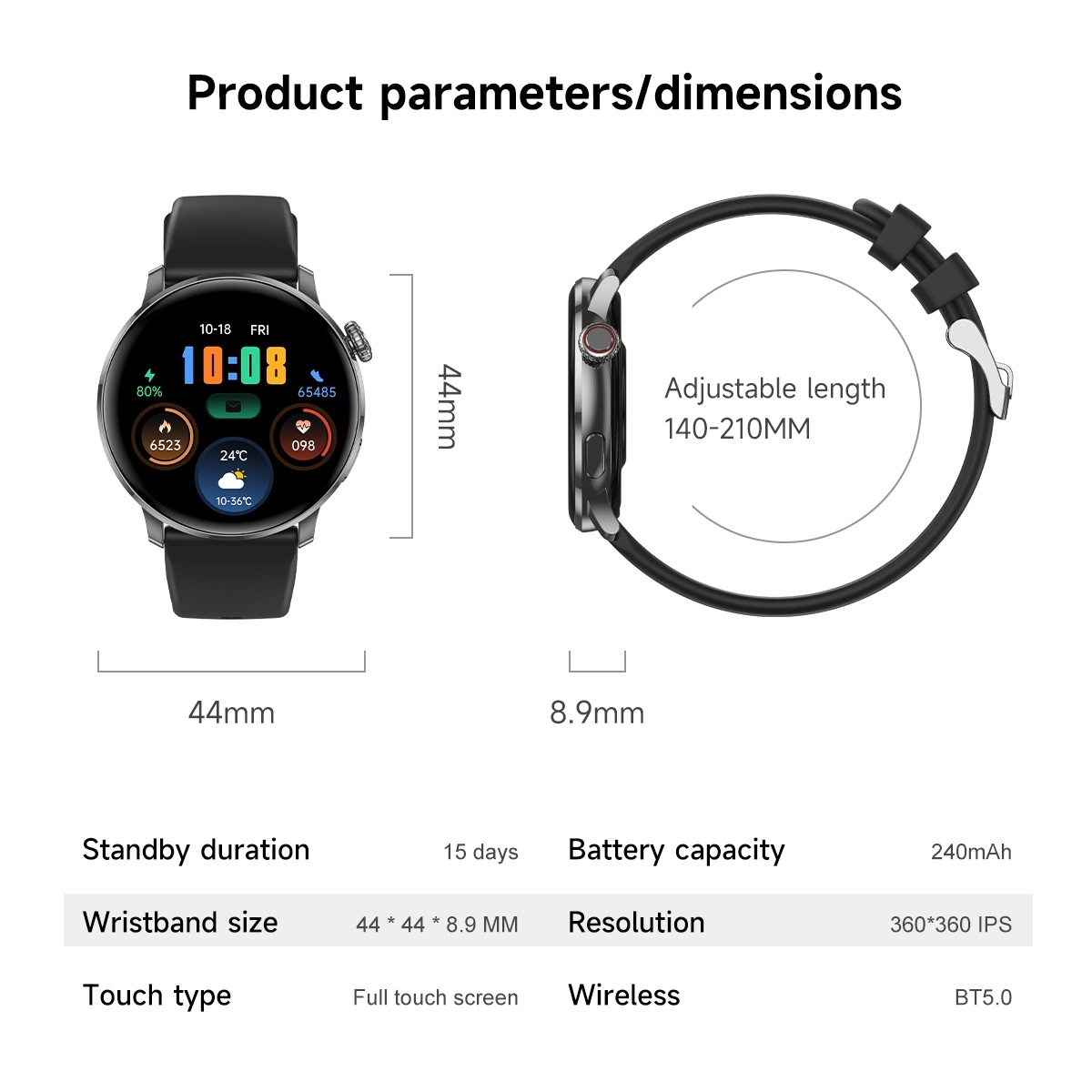Ultra Slim Smartwatch size