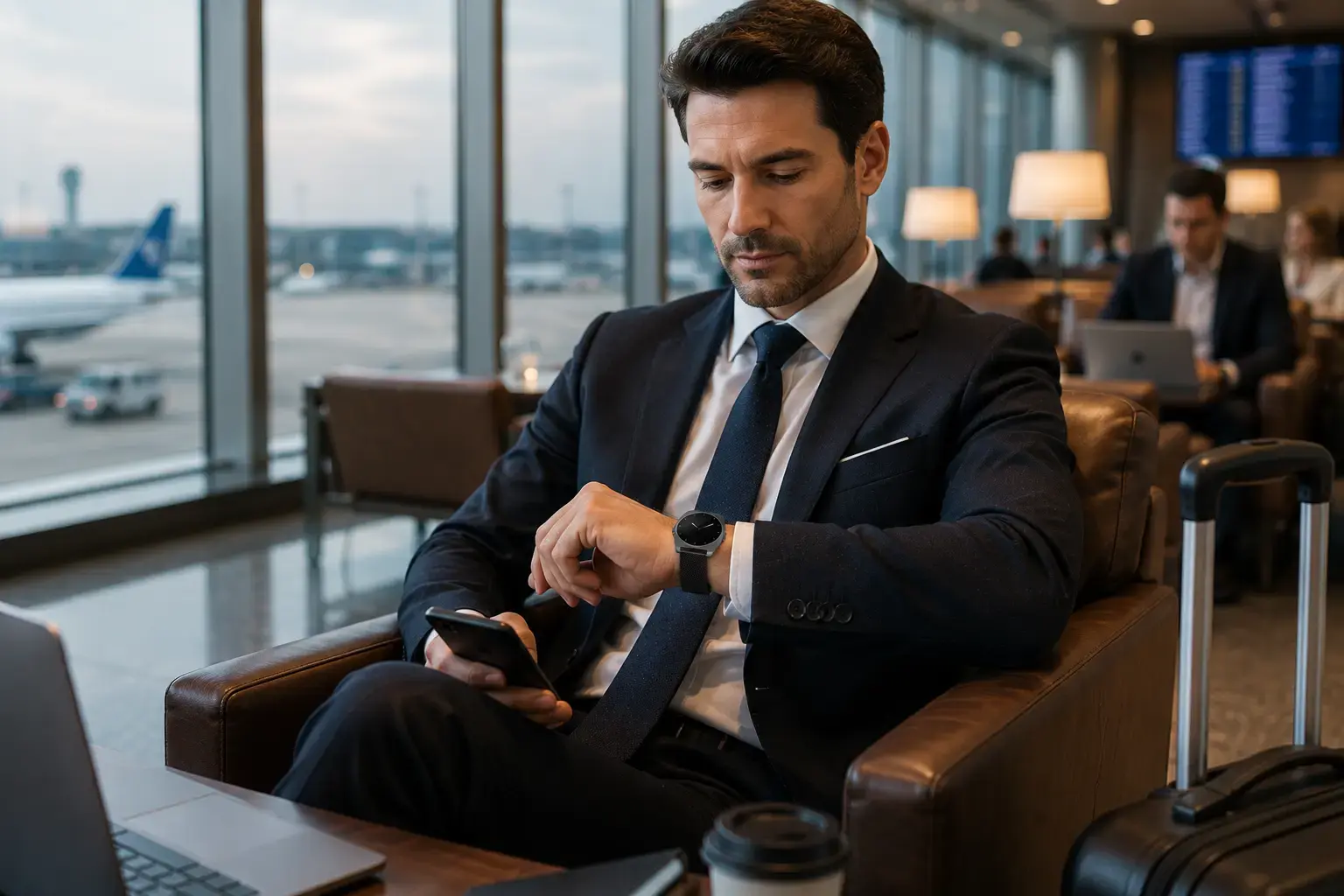 Professional using a smartwatch while working. Professional using a smartwatch while working.