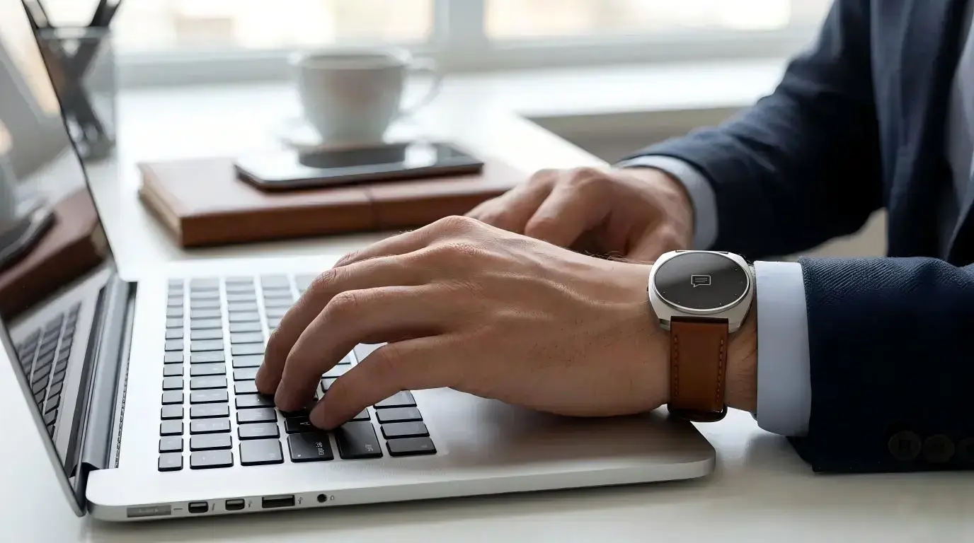 Professional using a smartwatch while working.