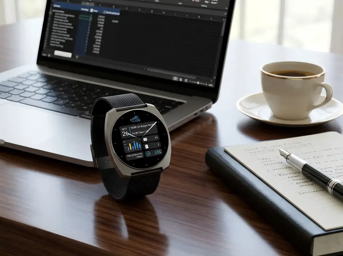 Business smartwatch on executive desk Business smartwatch on executive desk