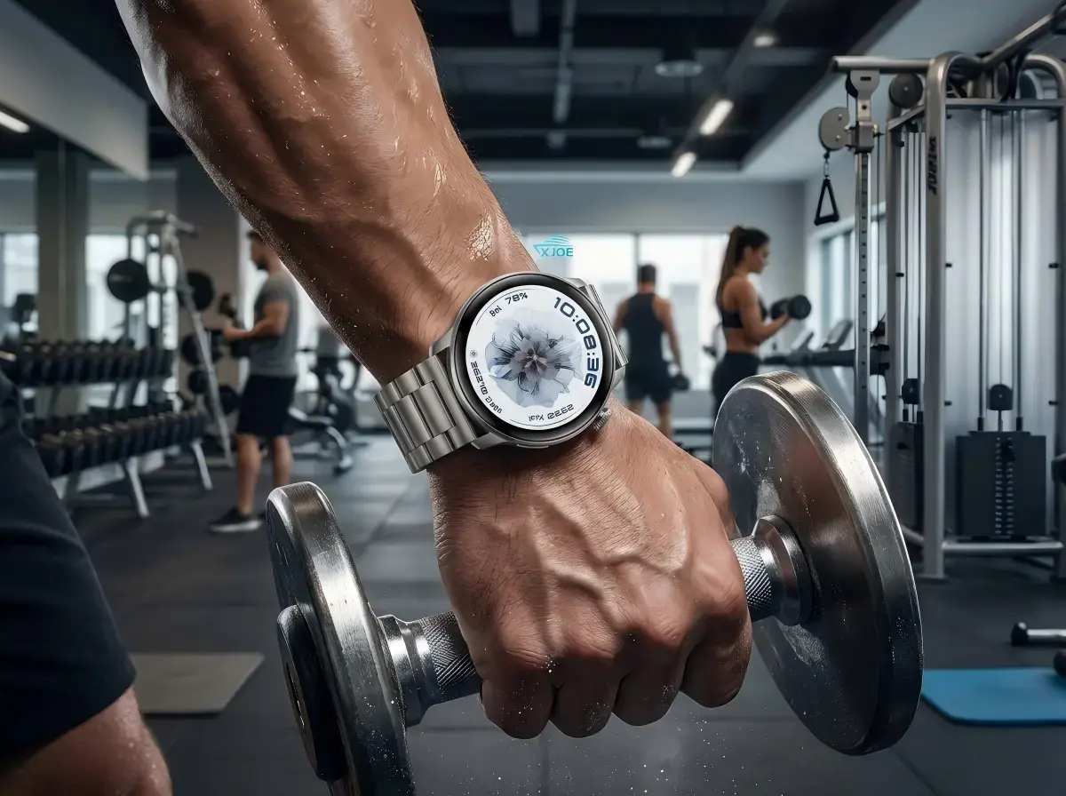 Steel smartwatch in work environment