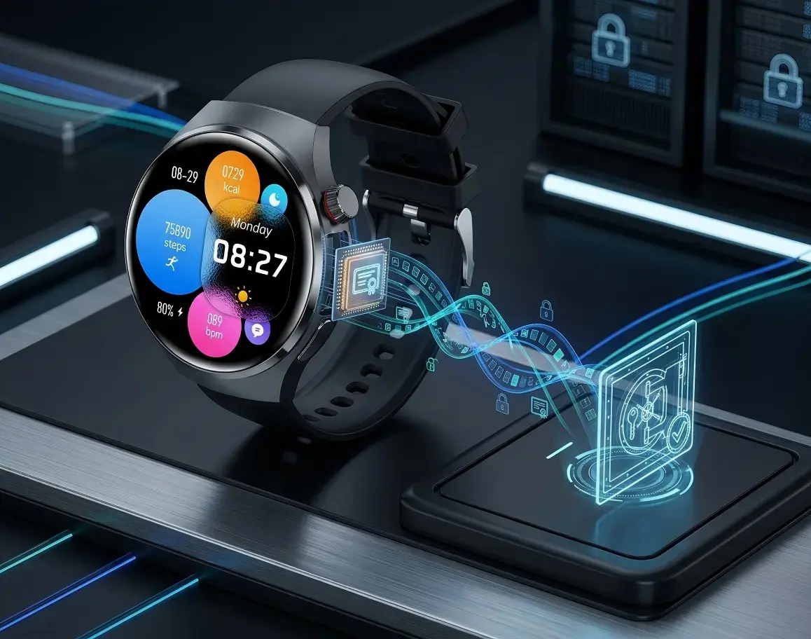 NFC smartwatch secure payment and data encryption concept