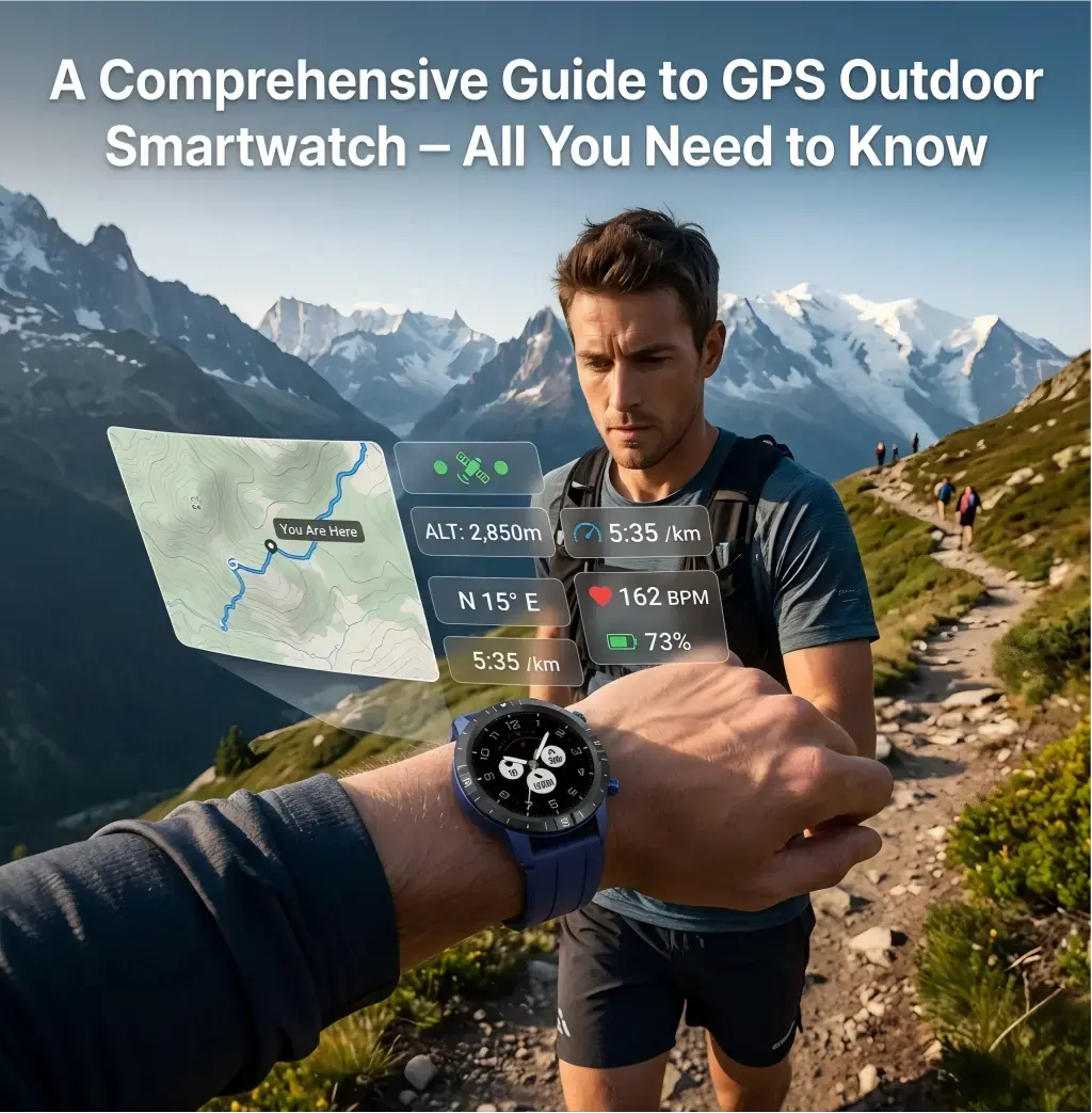 Runner checking route guidance on smartwatch. Runner checking route guidance on smartwatch.