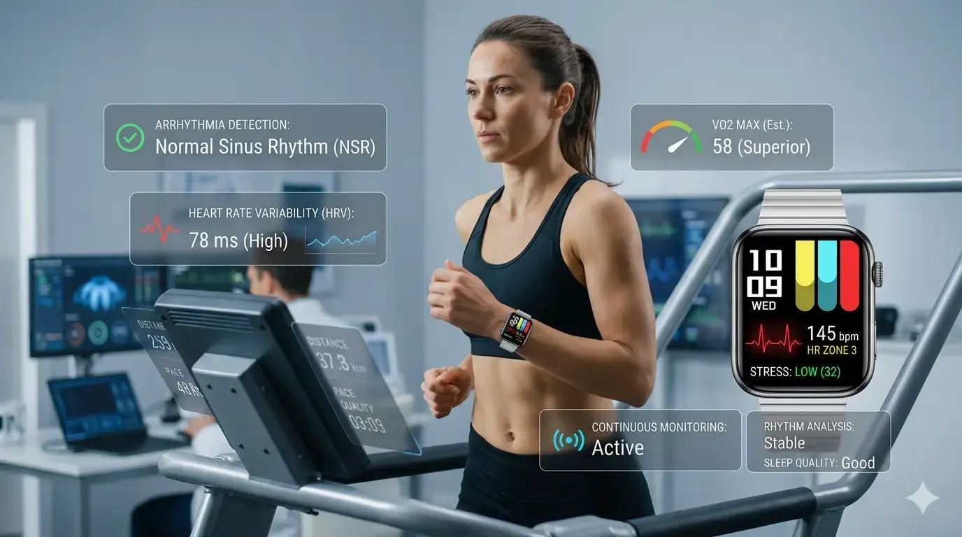 Clinician reviewing smartwatch ECG data. Clinician reviewing smartwatch ECG data.