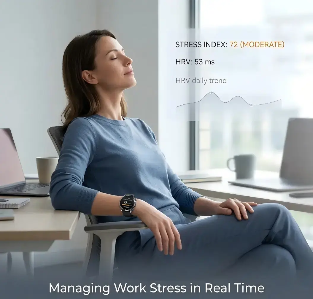 Smartwatch helping monitor stress during work for mental wellness