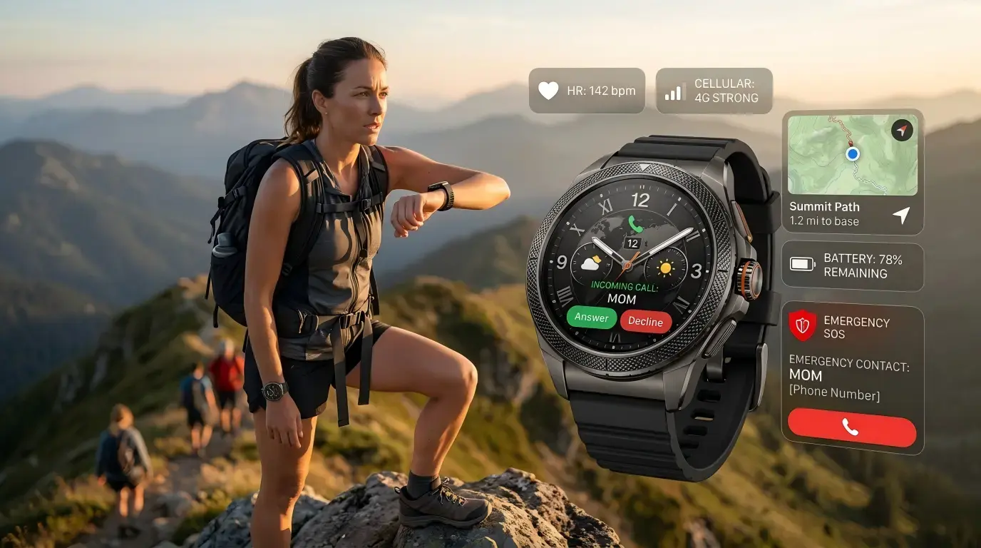 Runner using voice watch for communication and safety. Runner using voice watch for communication and safety.
