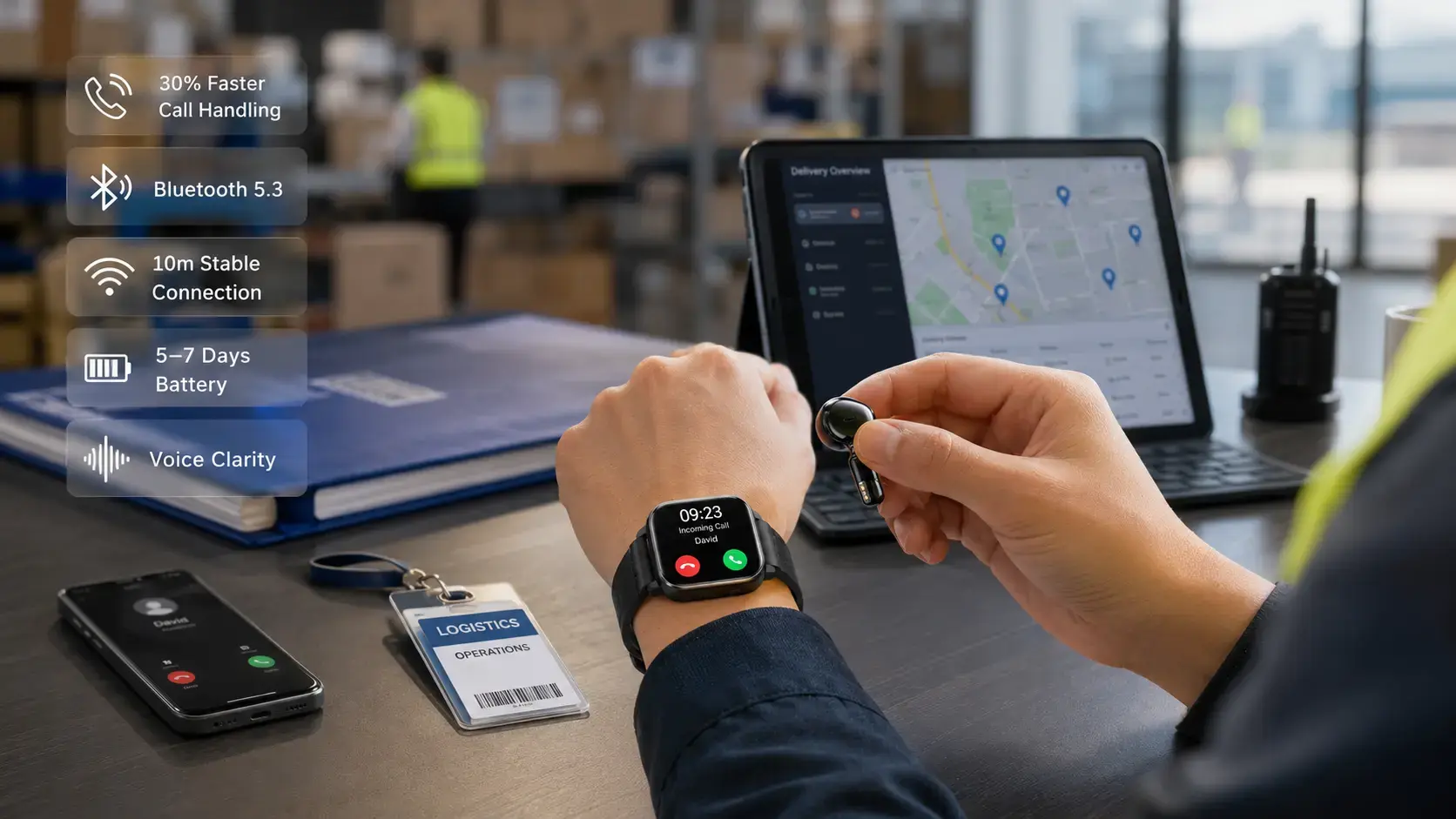 Busy professionals making calls on a 2-in-1 smartwatch.