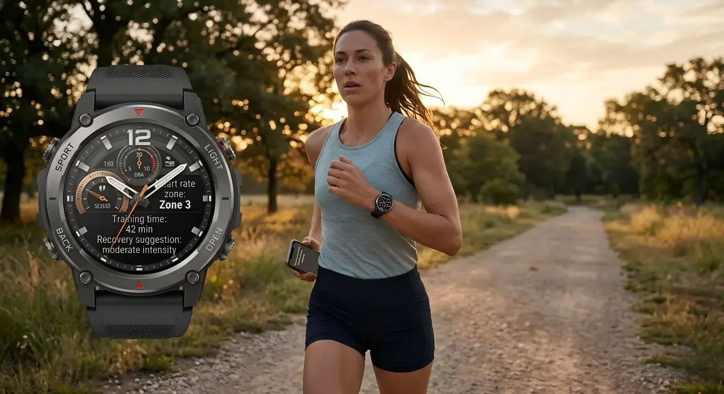 Smartwatch guiding running intensity and recovery through real training data Smartwatch guiding running intensity and recovery through real training data