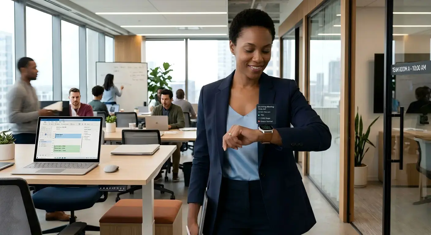 Aluminum smartwatch helping manage meetings productivity and daily activity Aluminum smartwatch helping manage meetings productivity and daily activity
