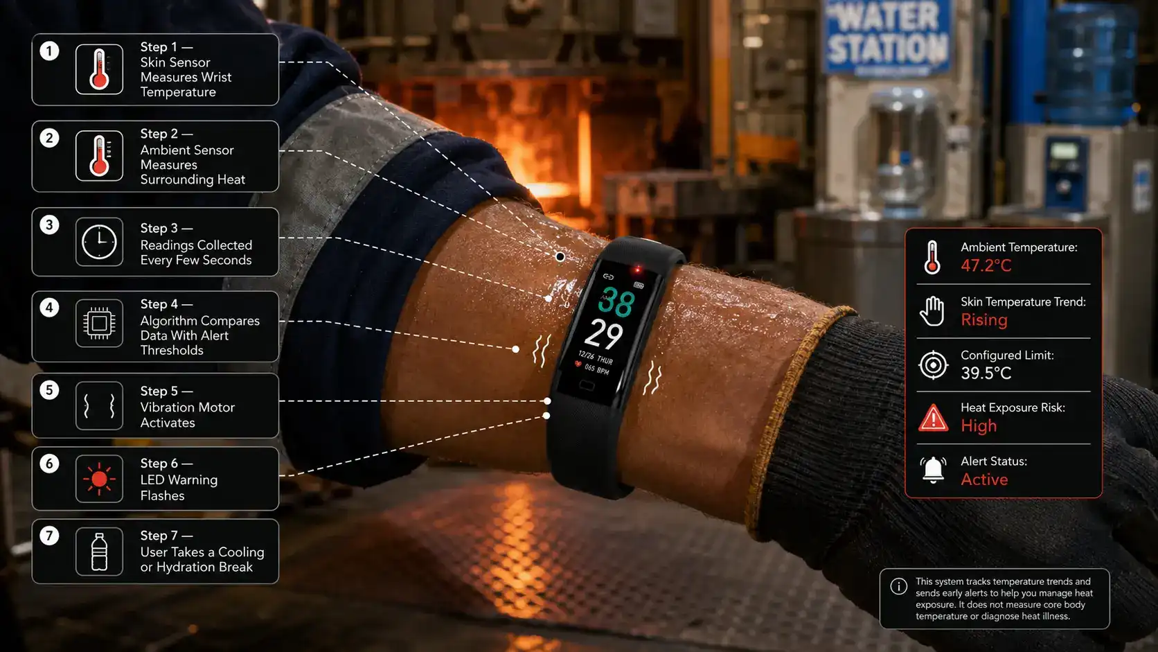 Temperature warning band sensor and alert workflow. Temperature warning band sensor and alert workflow.