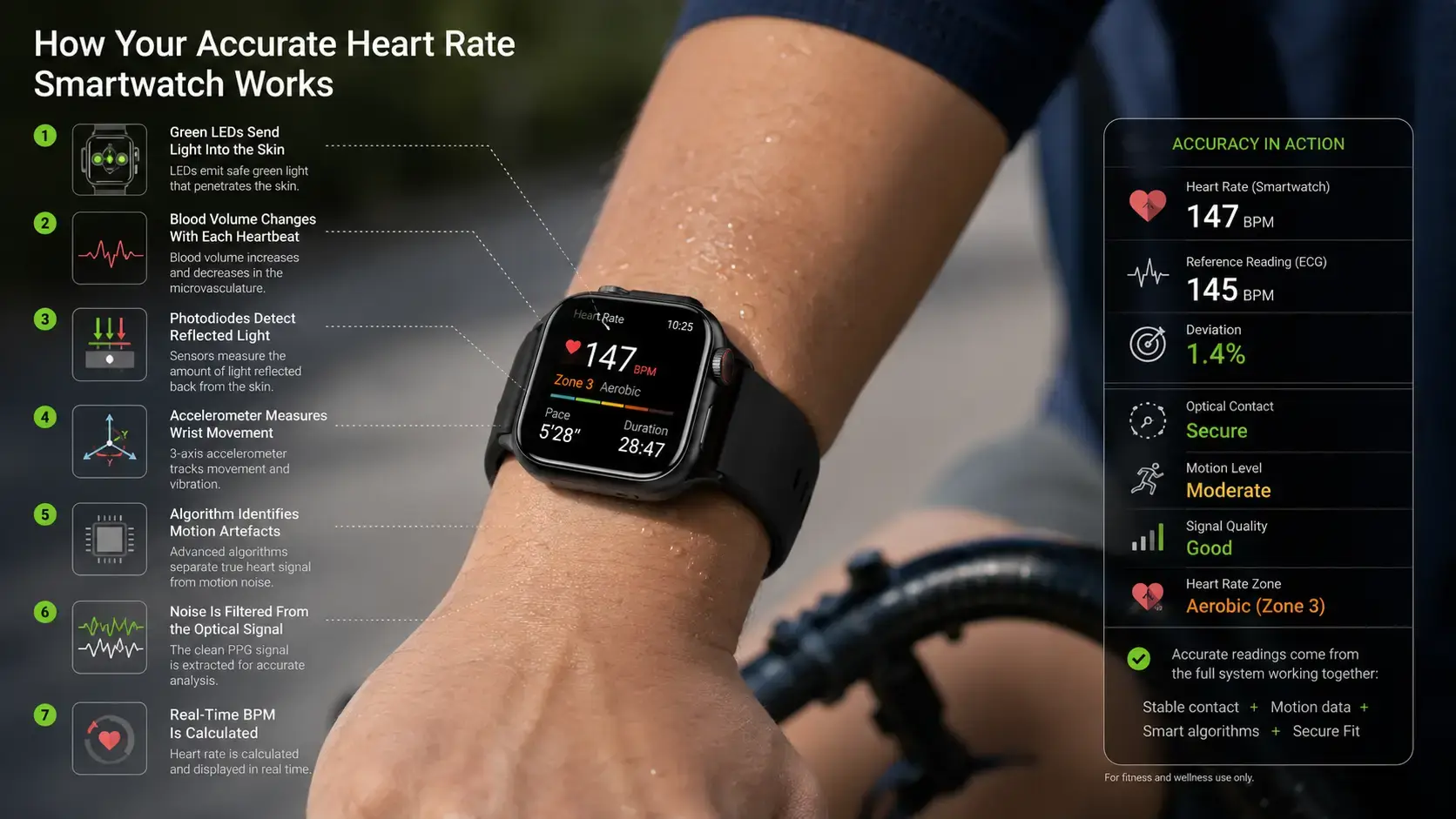 PPG sensor filtering motion during heart rate tracking. PPG sensor filtering motion during heart rate tracking.