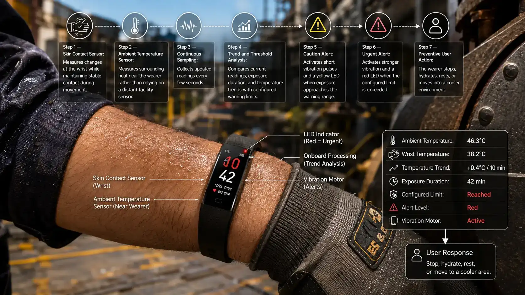 Thermal warning band sensor and alert workflow. Thermal warning band sensor and alert workflow.