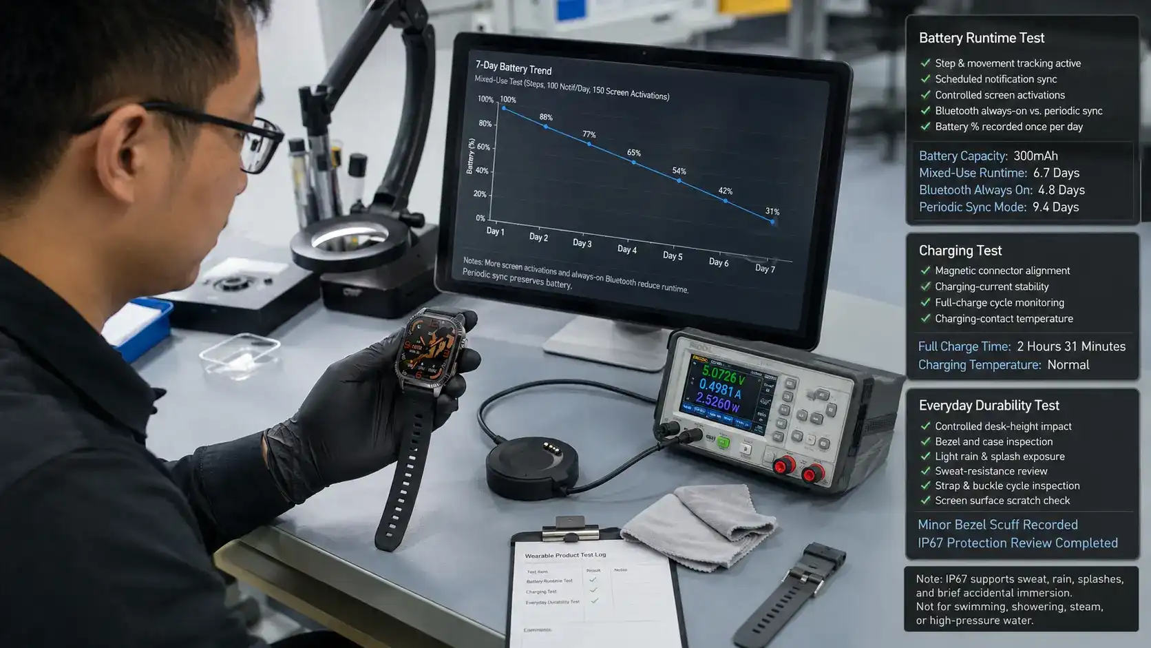 Aluminum smartwatch battery and durability testing. Aluminum smartwatch battery and durability testing.