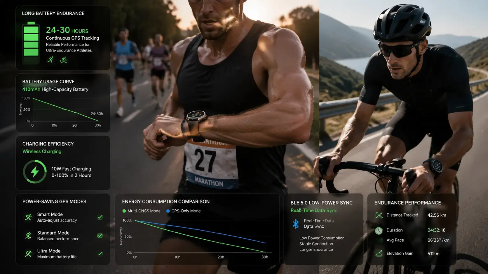 Endurance athletes using GPS smartwatch for long training sessions Endurance athletes using GPS smartwatch for long training sessions