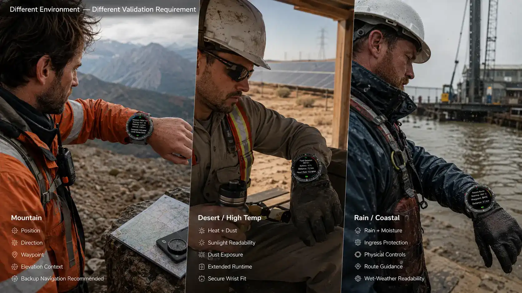 Rugged smartwatch used in mountain, desert and wet field operations.