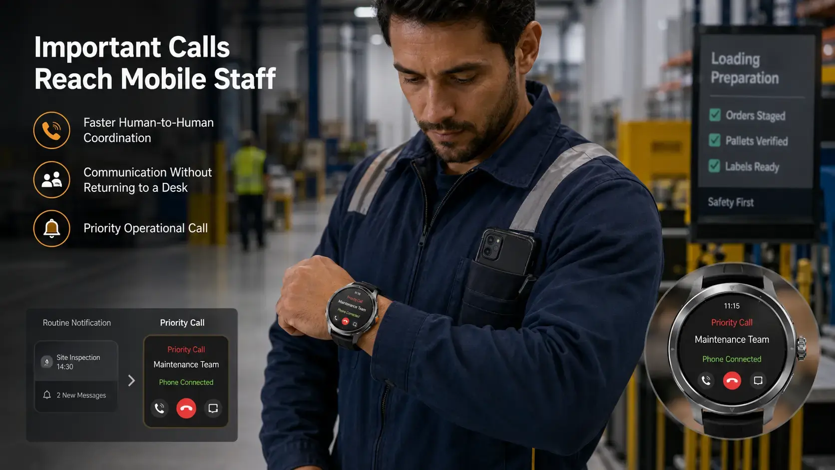 Voice Call Watch used in warehouse, field service and supervision.