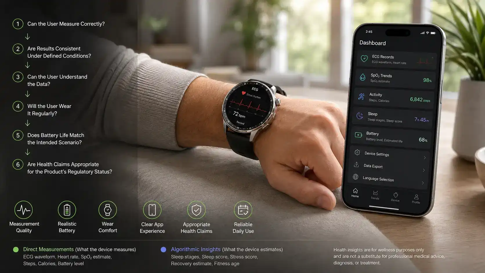 User-focused criteria for selecting an ECG SpO₂ smartwatch.