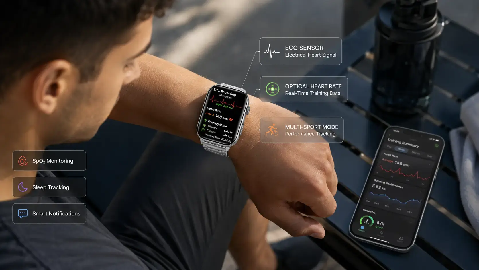 User checking NFC smartwatch compatibility and device settings. User checking NFC smartwatch compatibility and device settings.