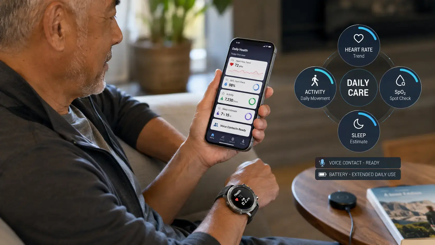Voice call watch supporting location awareness and safer patient mobility. Voice call watch supporting location awareness and safer patient mobility.