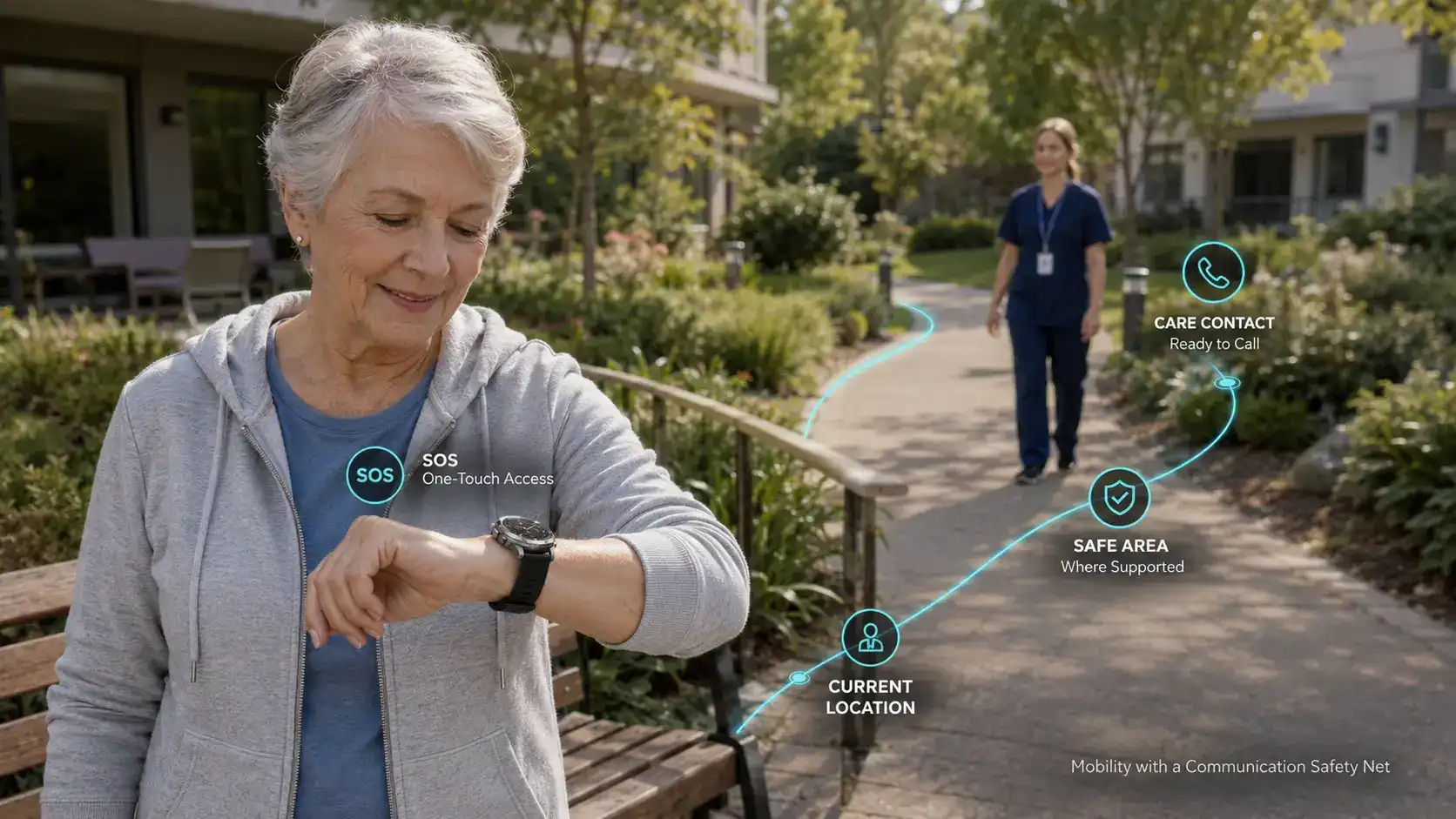 User reviewing wellness data from a healthcare voice call watch. User reviewing wellness data from a healthcare voice call watch.