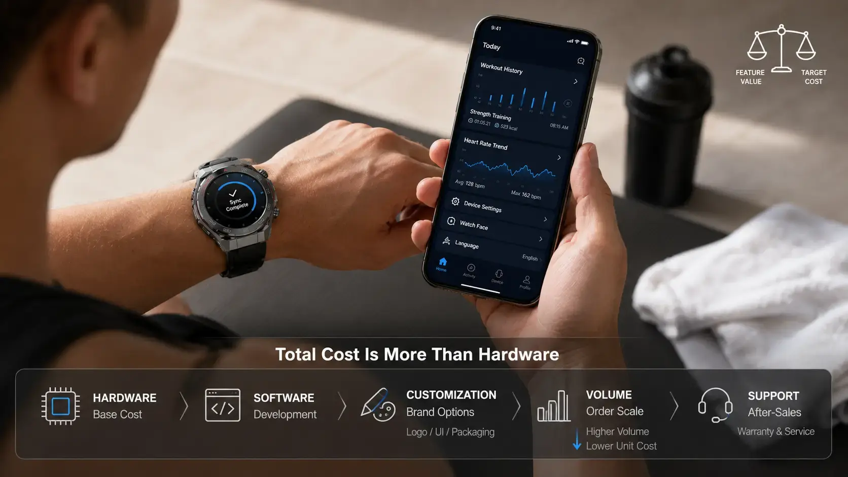 Sports smartwatch hardware and material factors affecting product cost.
