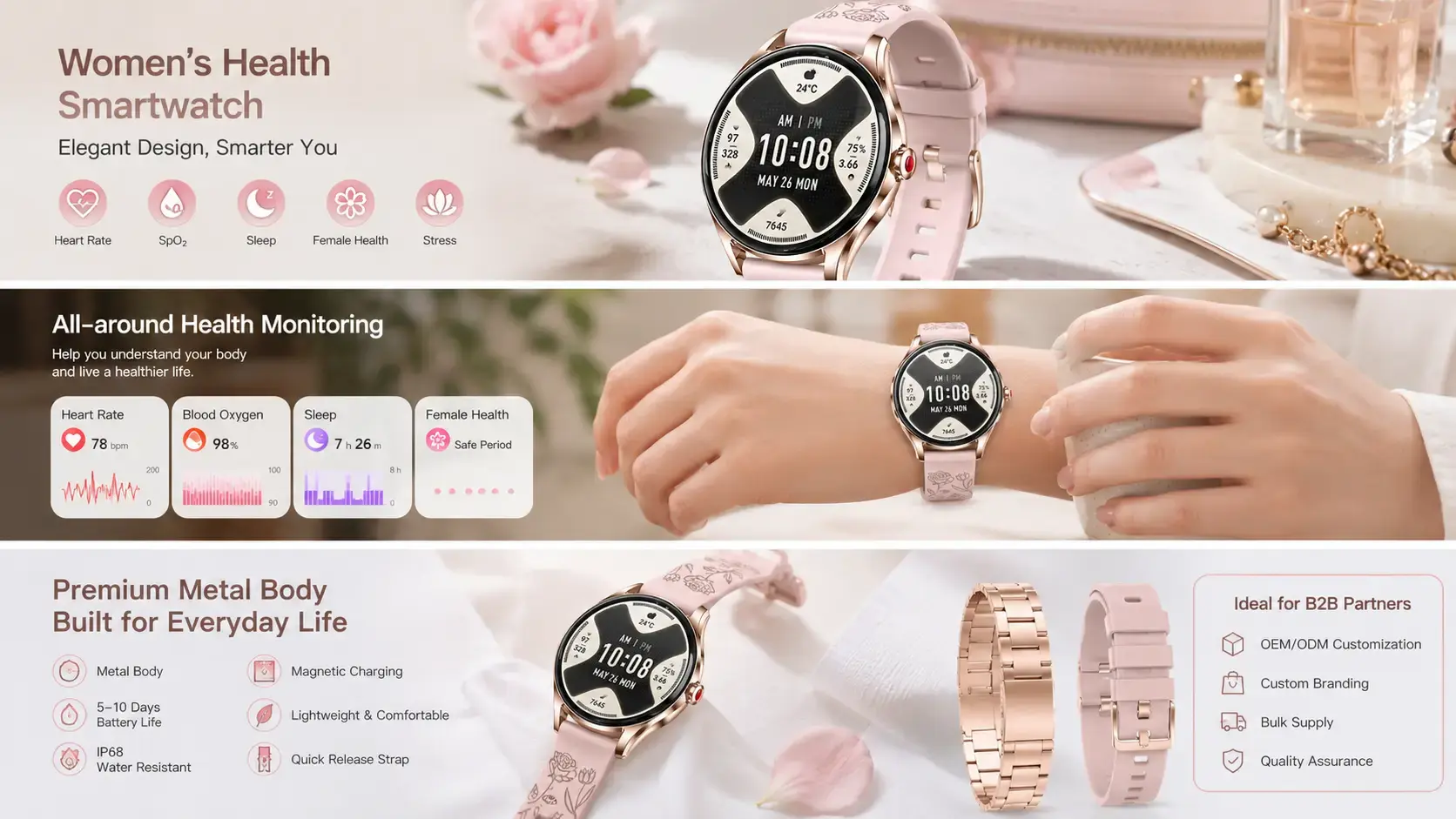 Woman reviewing sleep and wellness trends synced from her smartwatch.