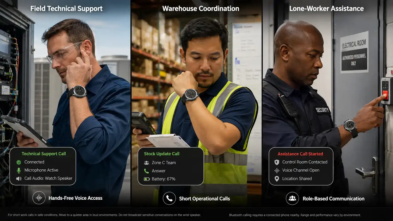 Voice call watch used by mobile workers.