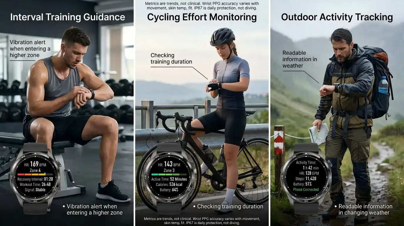 Sports smartwatch used in coaching and wellness programs. Sports smartwatch used in coaching and wellness programs.