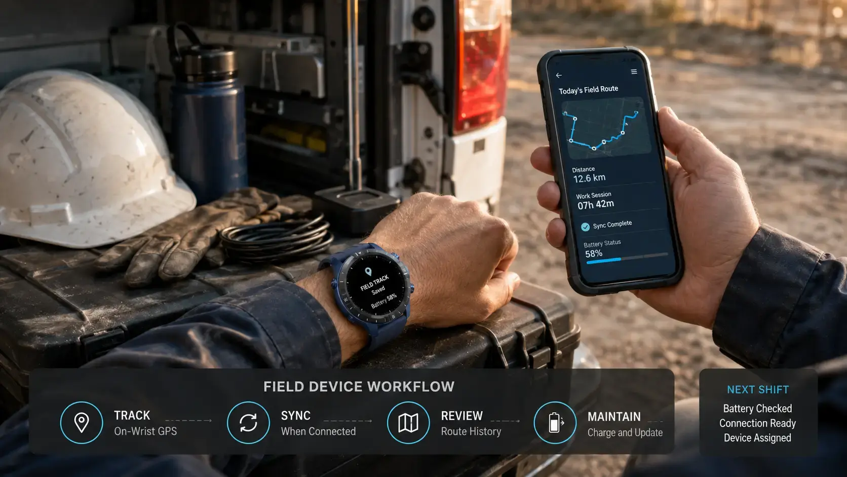 Field test evaluating GPS smartwatch positioning in a complex work environment. Field test evaluating GPS smartwatch positioning in a complex work environment.