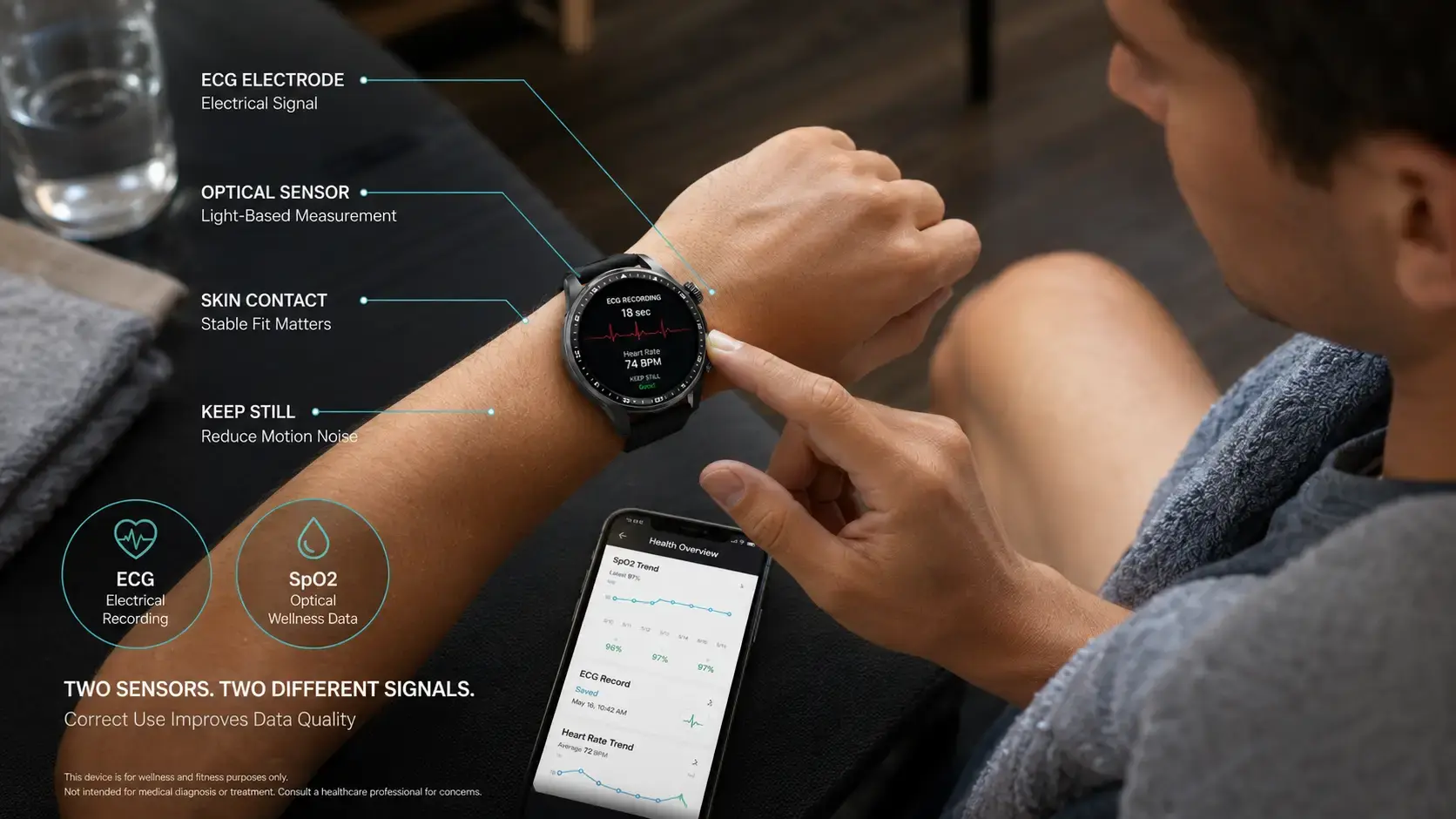 Runner reviewing heart rate and pace on a sports smartwatch. Runner reviewing heart rate and pace on a sports smartwatch.