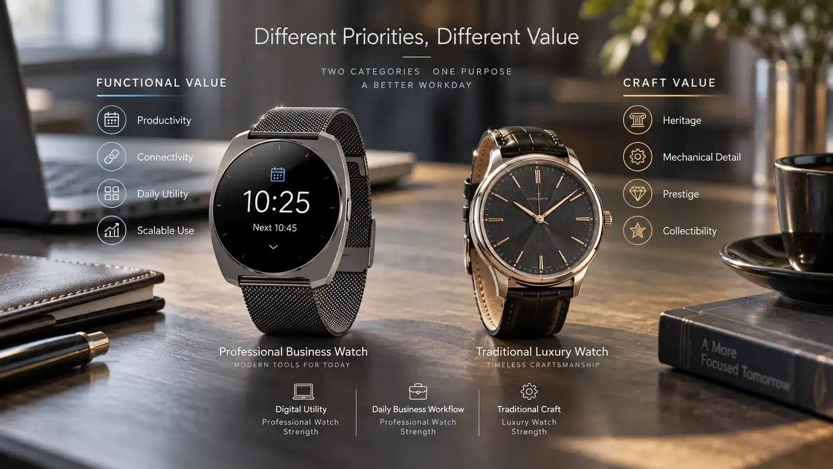 Professional using a business smartwatch for calendar and notification management. Professional using a business smartwatch for calendar and notification management.