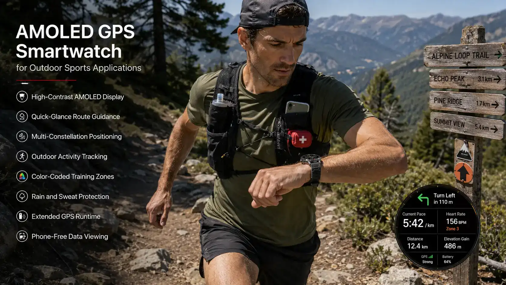 AMOLED GPS Smartwatch for Outdoor Sports Applications
