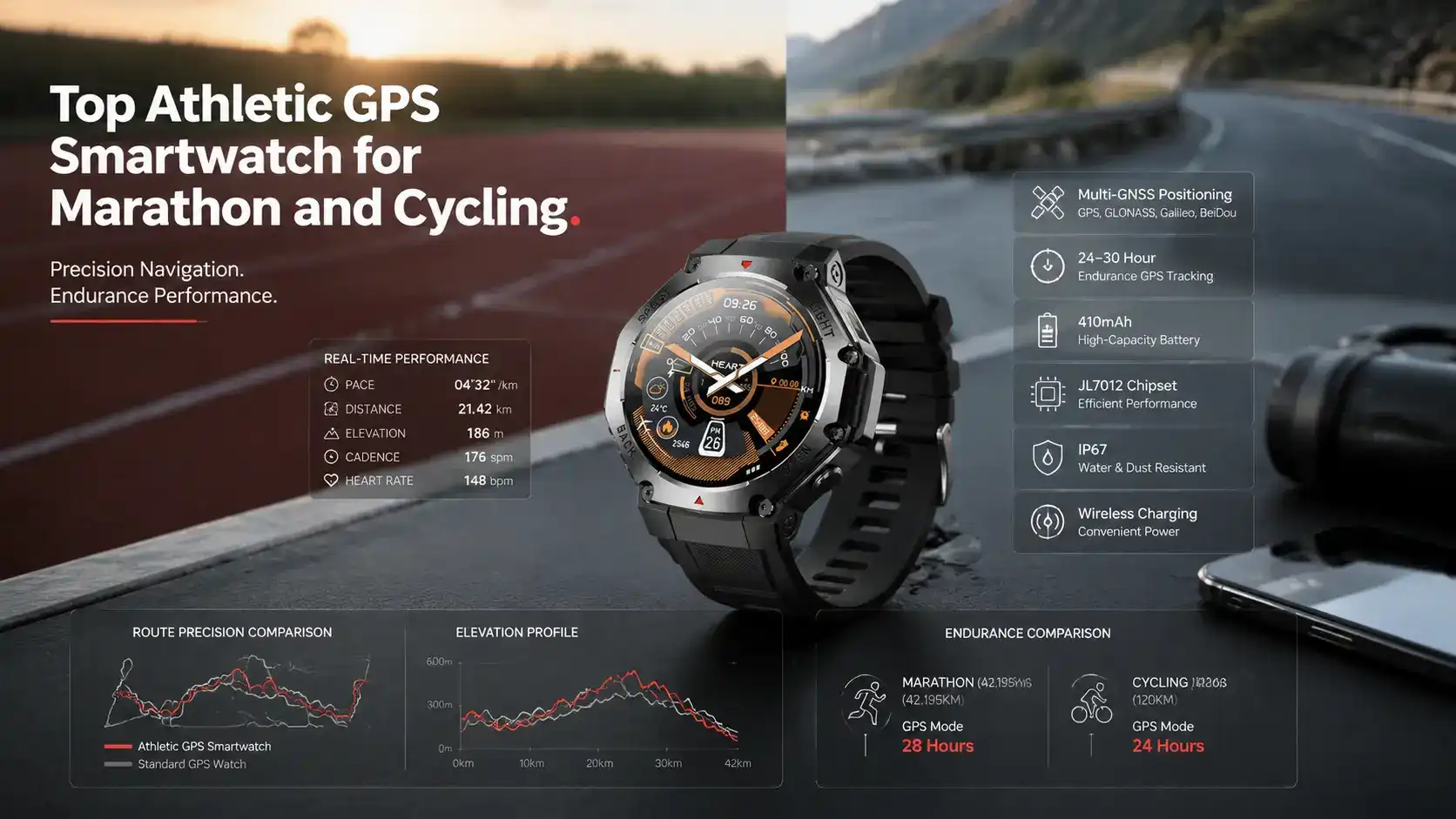 Top Athletic GPS Smartwatch for Marathon and Cycling