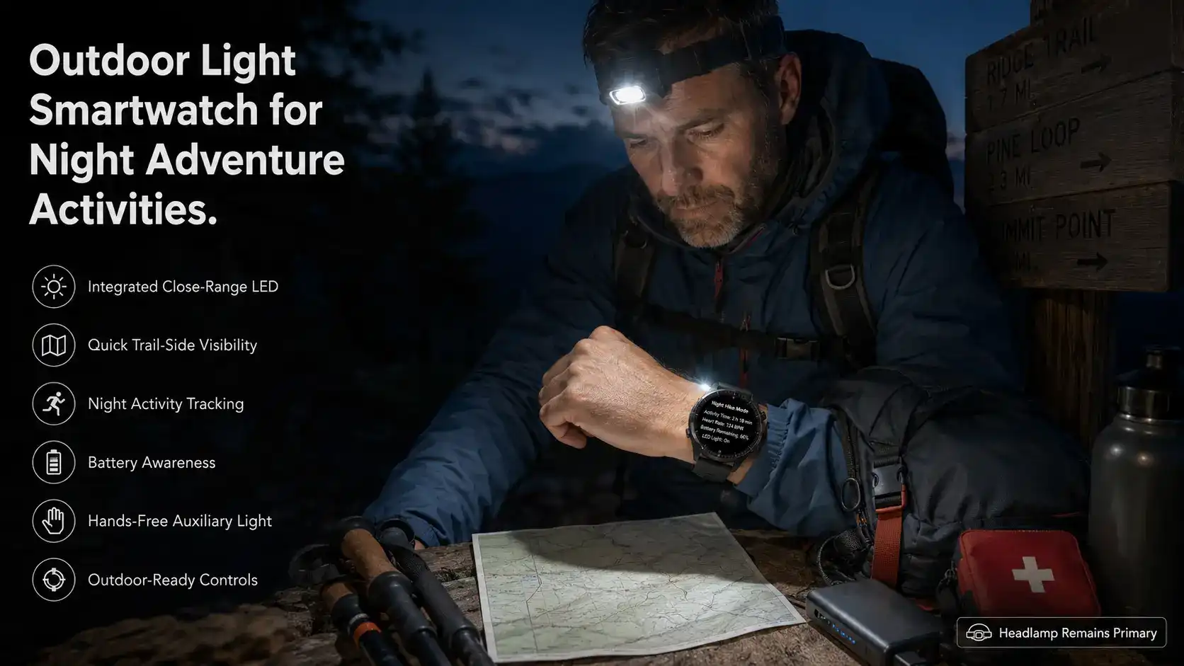 Outdoor Light Smartwatch for Night Adventure Activities