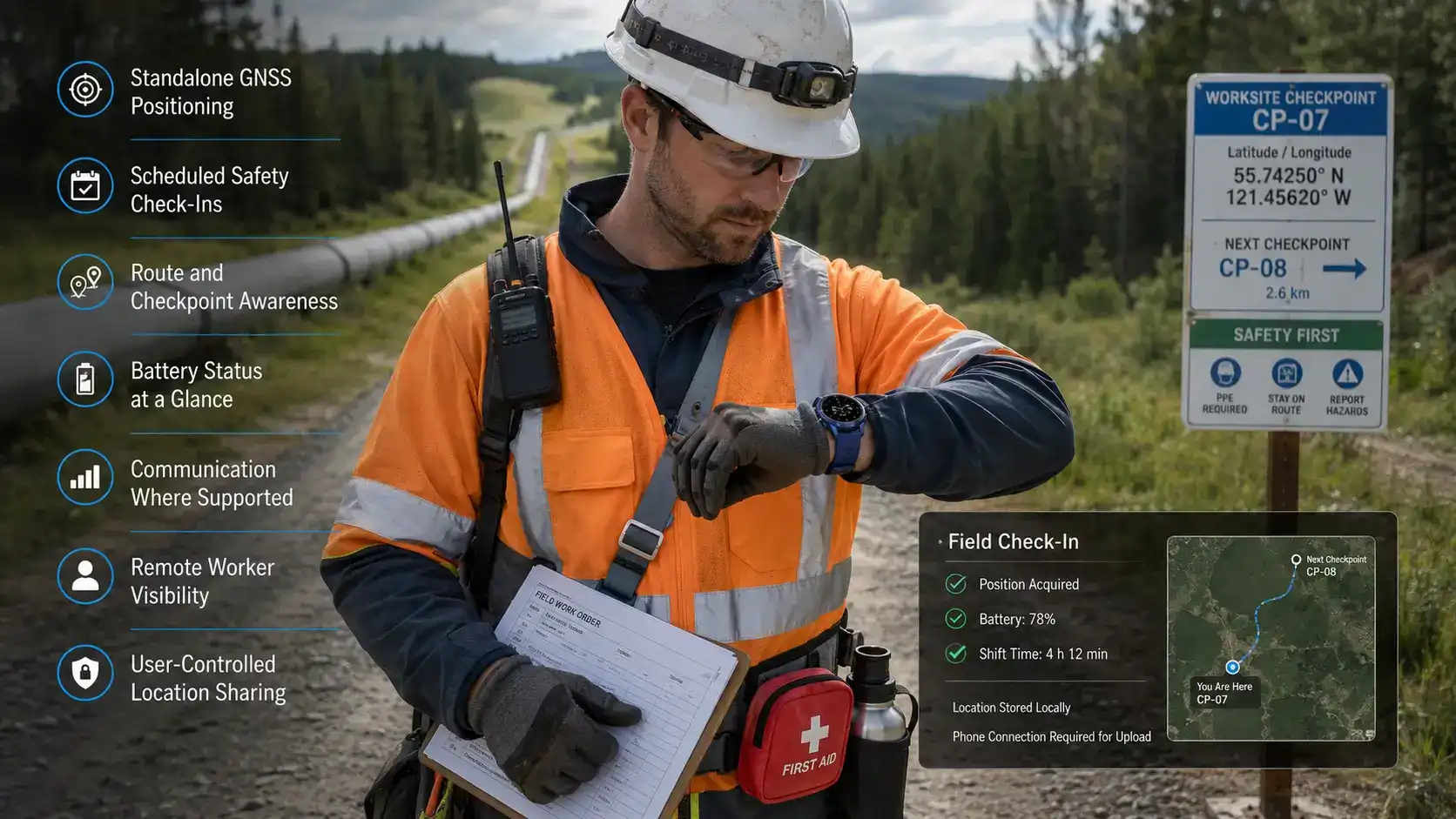 GPS Outdoor Smartwatch for Remote Worker Safety Tracking